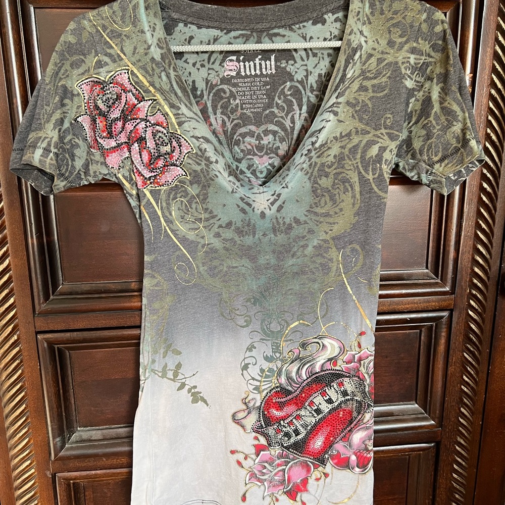 Sinful Rhinestone Studded Short Sleeve Tee